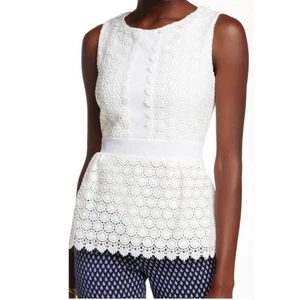 DVF DIANE VON FURSTENBERG Tavita Lace Peplum Top Blouse Solid White Size 4 - Picture 1 of 16