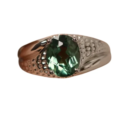 Misura 7 US 925 Anello Argento Sterling Vs Perfetto Verde Imitazione Ovale Gemma - Immagine 1 di 4