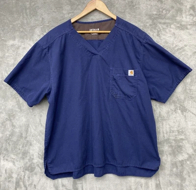 Carhartt Classic Fit Scrub Top Men's 2XL Navy Ripstop V-Neck Chest Pocket C15108 - Image 1 of 4
