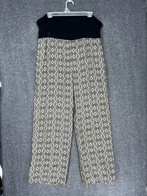 NWT Vintage I.N. Studio Palazzo Pants Petite PXL Black Tan Geometric Roll Waist - Image 1 of 4