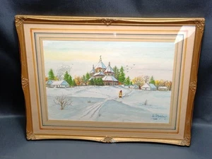 Vintage Signed Watercolor Yorkshire Dales Church in Winter Countryside Framed - Picture 1 of 17