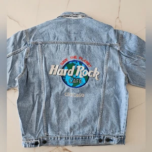 NWT VTG Hard Rock Cafe Save The Planet CHICAGO Denim Jean Jacket M Unisex - Picture 1 of 16