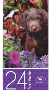 Jigsaw Puzzle DOG Brown Puppy Garden Flowers 24 Large Pieces 11" x 15" - Picture 1 of 2