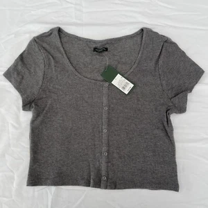 Wild Fable Women's Form-Fitting Crop Top Cotton Shirt Heather Gray Size L New - Picture 1 of 9