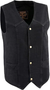 MILWAUKEE PERFORMANCE MENS BLACK FOUR SNAP FRONT COTTON 14.5oz DENIM VEST - SAGB - Picture 1 of 5