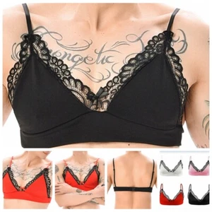 Mens Sexy Adult Sissy Male Training Bra Lingerie Satin Lace Bralette Crop AU - Picture 1 of 70
