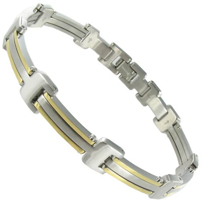 Brazalete ajustable Rochet Roma de acero inoxidable con detalles en tono dorado para hombre  Foto 1 de 4