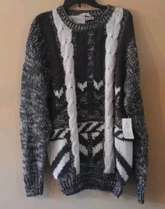 NWT Hand Knit JG International Sweater Mens VTG Crew Neck Pullover - Picture 1 of 6