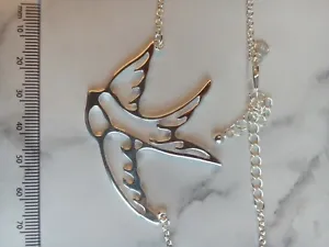 Bird Choker Necklace M&S large swallow silver-tone pendant 15" plus extender - Picture 1 of 3