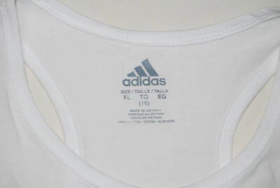 Nuevo con etiquetas Camiseta sin mangas Adidas Niñas Blanca Patriótica Dobladillo Atado Grande Logo Espalda Corredora M L XL Foto 1 de 4