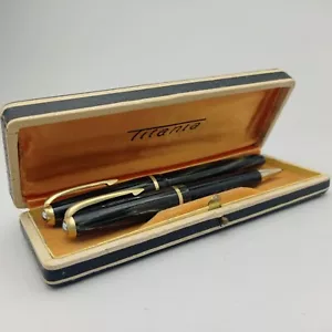 TITANIA Celluloid Fountain Pen 14k EF Flex Nib & Mechanical Pencil 1.18mm VTG RR - Picture 1 of 18