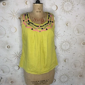 Boden Yellow Chartreuse 100% Linen Sleeveless Top Vest UK 12 Pink & Navy Details - Picture 1 of 6