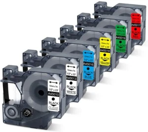 6x Schriftband für Dymo D1 45013 45010 45016-45019 12mm 7m LabelManager 160 220P - Bild 1 von 7