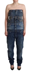 Dark Blue Cotton Strapless Denim Jumpsuit Dress - Picture 1 of 4