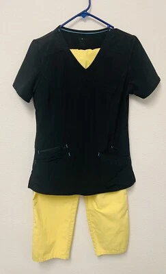 Conjunto de Pantalones Médicos Scrubstar Negro Con Borde Turquesa Top Dickies Amarillo para Mujer XS Foto 1 de 4