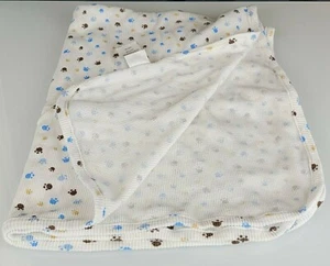 Koala Baby Paw Print Puppy Dog Blanket White Blue Thermal Waffle Weave Tan Brown - Picture 1 of 5
