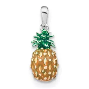 Ciondolo ananas smaltato 3D lucido rodiato argento sterling - Foto 1 di 4