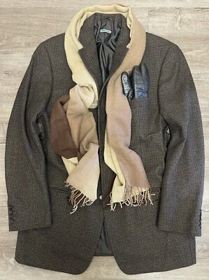 GIORGIO ARMANI VESTIMENTA BROWN BLACK HOUNDSTOOTH FLANNEL WOOL BLAZER 40 R 40R - Image 1 of 4