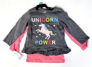 NWT Carters Baby Girls Long Sleeve Shirts Unicorn Frenchie 2 Piece Set Sz 18 Mo. - Picture 1 of 2
