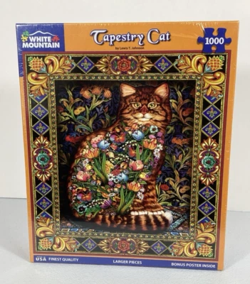 White Mountain Tapestry Floral Cat 1000 Pc Puzzle Lewis T Johnson Sealed - Image 1 of 4