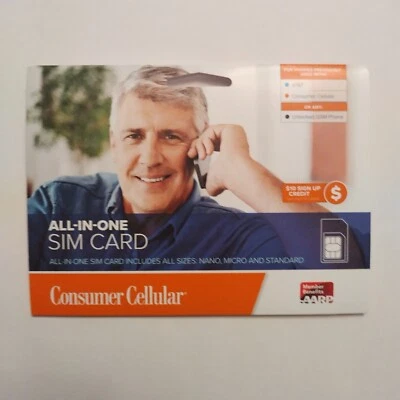 Consumer Cellular All-in-One SIM Card AT&T Network + $10 Credit New Sign In Box - Image 1 of 2