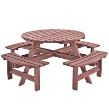 8 Seater Wooden Round Picnic Table and Bench Set Outdoor Garden Patio Dining