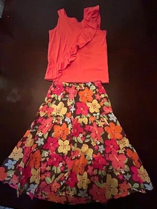 GYMBOREE ALOHA SUNSHINE SURF ADVENTURE FLOWER RUFFLE TANK FLORAL SKIRT SZ 9 - Picture 1 of 2