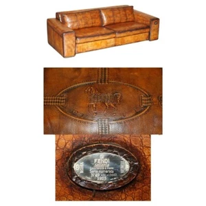 RARE EQUESTRIAN EMBOSSED FENDI CROCODILE ALLIGATOR LEATHER PATINA HAND DYED SOFA - Picture 1 of 22