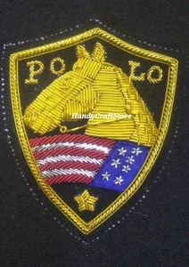 Cresta parche insignia bordado alambre lingotes oro y plata cabeza de caballo polo hecha a mano - Imagen 1 de 3