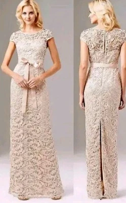 Adrianna Papell Lace Gown Dress Size 4 Mint Green New Cap-Sleeve Illusion $240 - Image 1 of 4