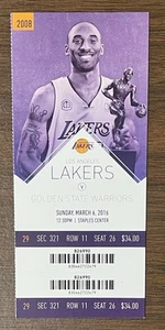 KOBE BRYANT vs STEPH CURRY AUTÉNTICO ÚLTIMO PARTIDO BOLETO COMPLETO 03/06/2016 - Imagen 1 de 12