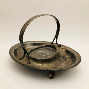 Antique Silver Plate Candy Nut Ring Bowl Dish with Handle, Early 1900s Tableware - Picture 1 of 11