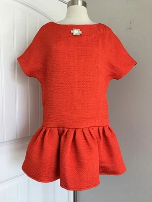 MINIVESTIDO TÚNICA ELISABETTA FRANCHI DORADO CON VOLANTES DOBLADILLO TALLA IT 42 US 6 HECHO EN ITALIA Foto 1 de 4