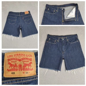 Levi’s 469 Relaxed Cutoff Jean Shorts Men's 34 Blue Dark Wash Denim Bermuda - Picture 1 of 19