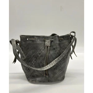 SANTIAGO SEBASTIAN GROSSE SCHWARZE LEDER-EIMERTASCHE MIT KORDELZUG  - Bild 1 von 5