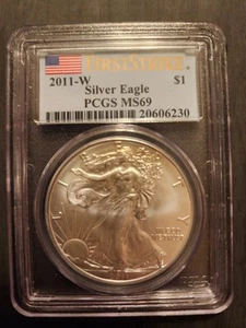 2011 W American Eagle .999 Fine Silver 1oz Dollar PCGS MS69 First Strike - Picture 1 of 2