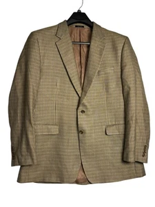 Chaps Blazer Men's 48L Tan Blue Brown Houndstooth Jacket 100% Silk Sport Coat - Picture 1 of 7