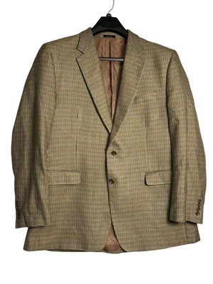 Chaps Blazer Men's 48L Tan Blue Brown Houndstooth Jacket 100% Silk Sport Coat - Image 1 of 4