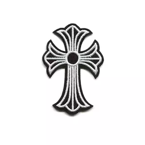Cross Embroidered Iron-On Patch - Gothic Religious Symbol Badge - Picture 1 of 2