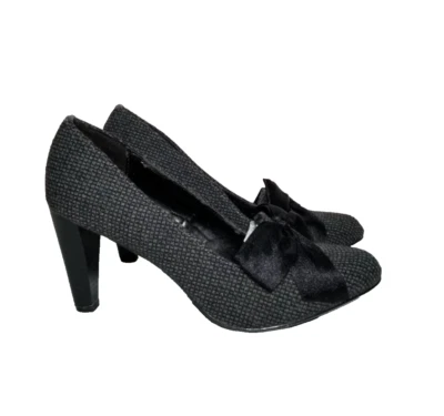 Zapatos de salón Ann Marino talla 7,5 gris tweed detalle de lazo negro 052 Foto 1 de 4