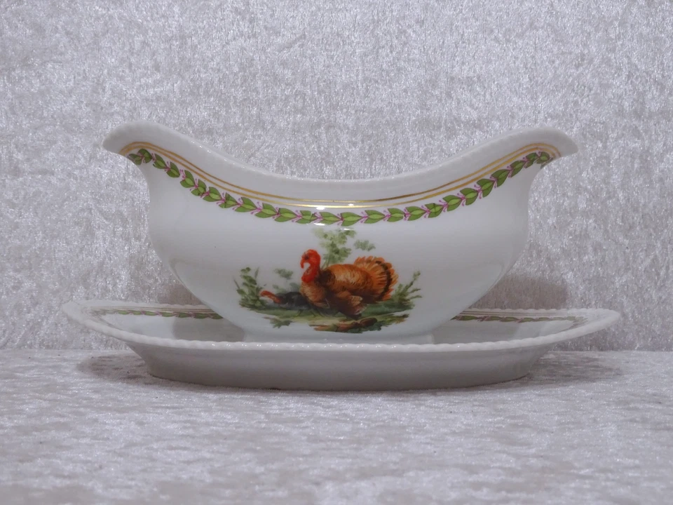 Antico Fraureuth Design Porcellana Salsiera - Vintage Um 1900 - Tacchino - 22 CM - Immagine 1 di 4