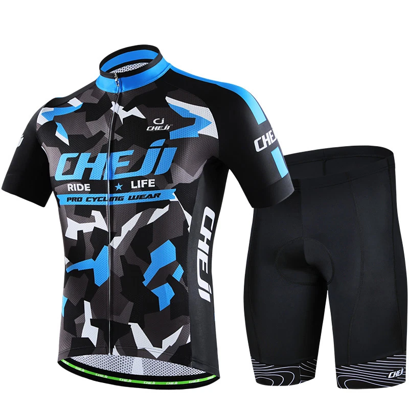 Мужской велосипедный комплект CHEJI светоотражающая велосипедная майка и (комбинезон) шорты комплект синий камуфляж - Изображение 1 из 4