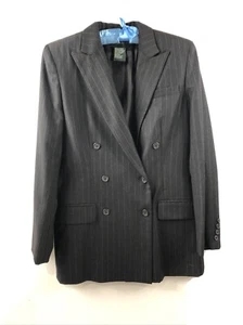 RALPH LAUREN Women's Gray WOOL Blazer Size 6 Long Jacket Striped - Picture 1 of 8