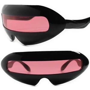 Futuristic Space Robot Party Rave Costume Novelty Black & Pink Sunglasses Shield