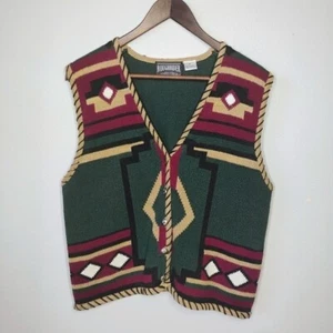 Vintage Roughrider Southwestern Aztec Sweater Vest Button Down Size Medium - Picture 1 of 12