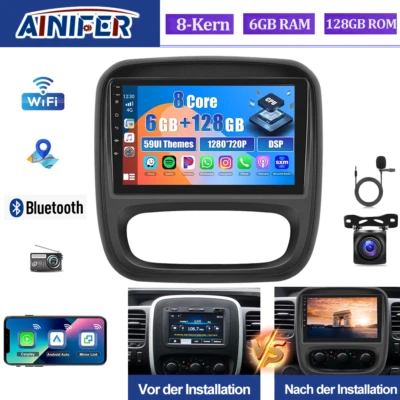 6+128GB 9" CarPlay Android13 Autoradio Für Opel Vivaro B Renault Trafic 3 Navi - Bild 1 von 4