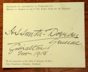 General Sir Horace Lockwood Smith-Dorrien (1858-1930) Signed Inscribed Card 1918 - Picture 1 of 2