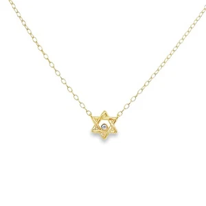 Davidstern 9 kt Gold Diamant Collier an 9 kt Gelbgold Kette (18′′/16′′) - Bild 1 von 5