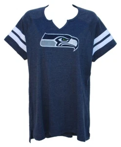 Seattle Seahawks Women's Distressed Logo Split Neck Shirt - Picture 1 of 1