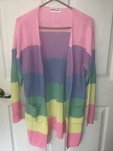 EcoWish Striped Oversized Knit Open Front Longline Cardigan Sweater Size Large - Picture 1 of 7